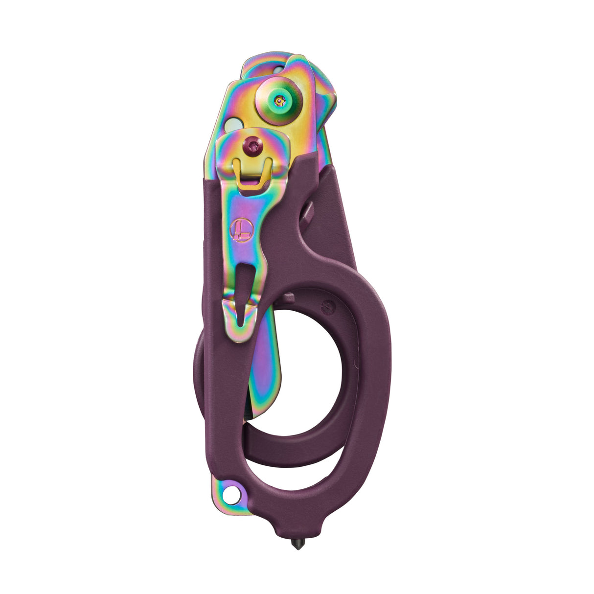 Translation missing: en.Folded Raptor® Rescue tool with Rainbow metal components and dark purple handles