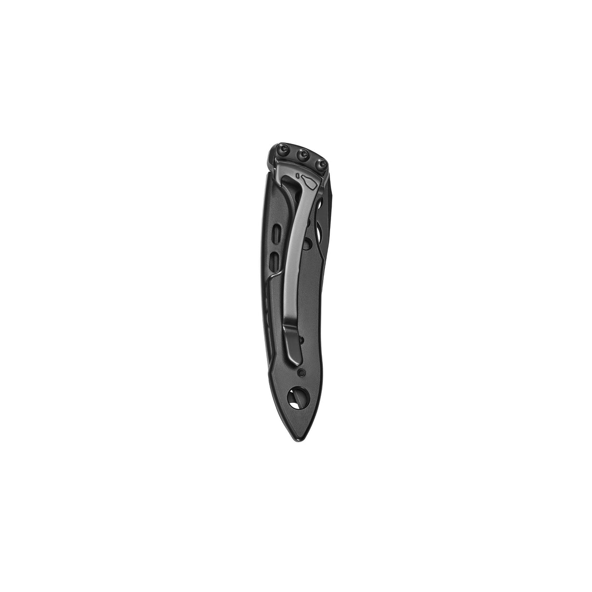 Translation missing: en.Onyx Skeletool® KB folding knife closed, showing slim handle with cutout details and pocket clip