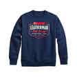 Translation missing: en.Navy crewneck with the Leatherman Pacific Northwest logo. Established 1983