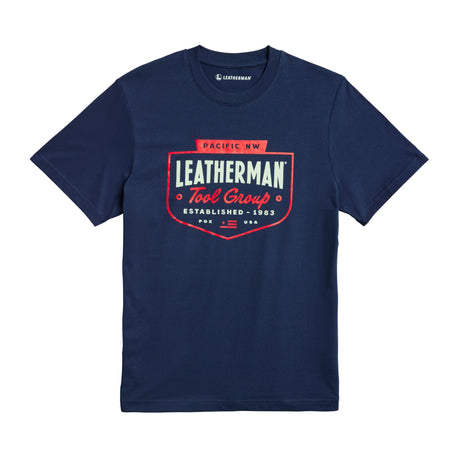 Translation missing: en.Navy Leatherman Pacific Northwest tee with a red emblem logo. Established 1983