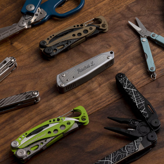 A number of customized leatherman tools