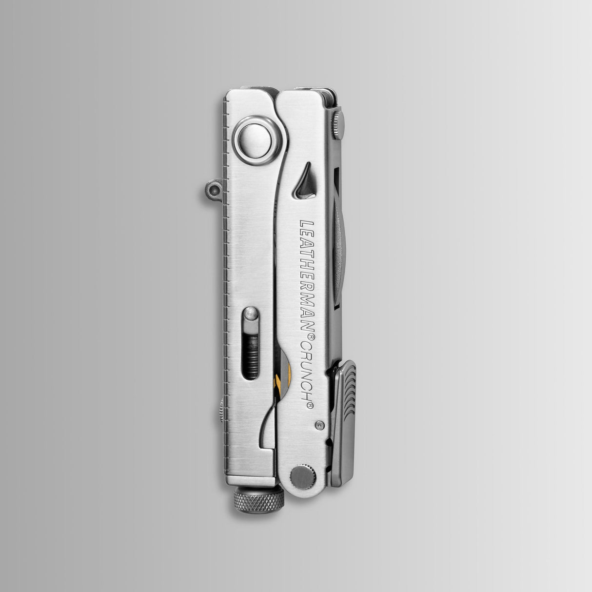 Translation missing: en.Stainless steel Batch #008: Captain's Crunch multitool folded, showing compact metal body and side engraving