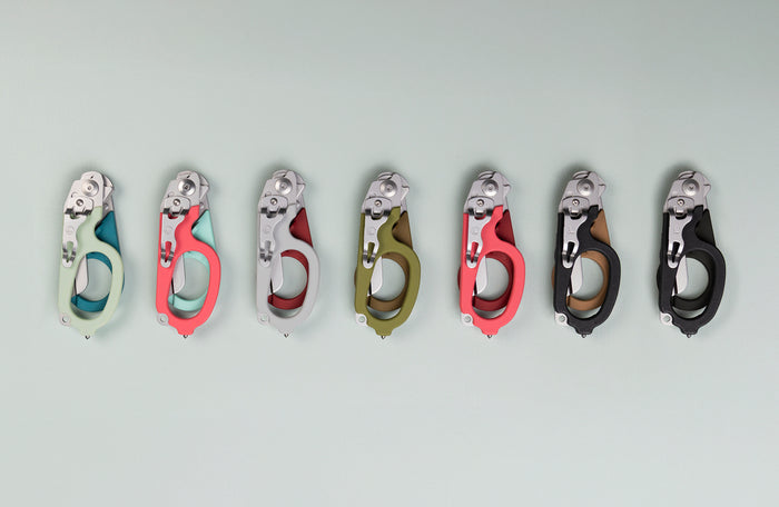 Translation missing: en.Leatherman Raptor® Rescue multi-tools displayed in various colors on a light background