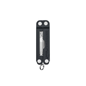 Translation missing: en.Black Leatherman Micra® multi-tool closed, showcasing its compact design and keychain attachment