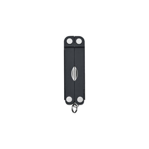 Translation missing: en.Jet Black Leatherman Micra® multi-tool closed, showcasing its compact design and keychain attachment