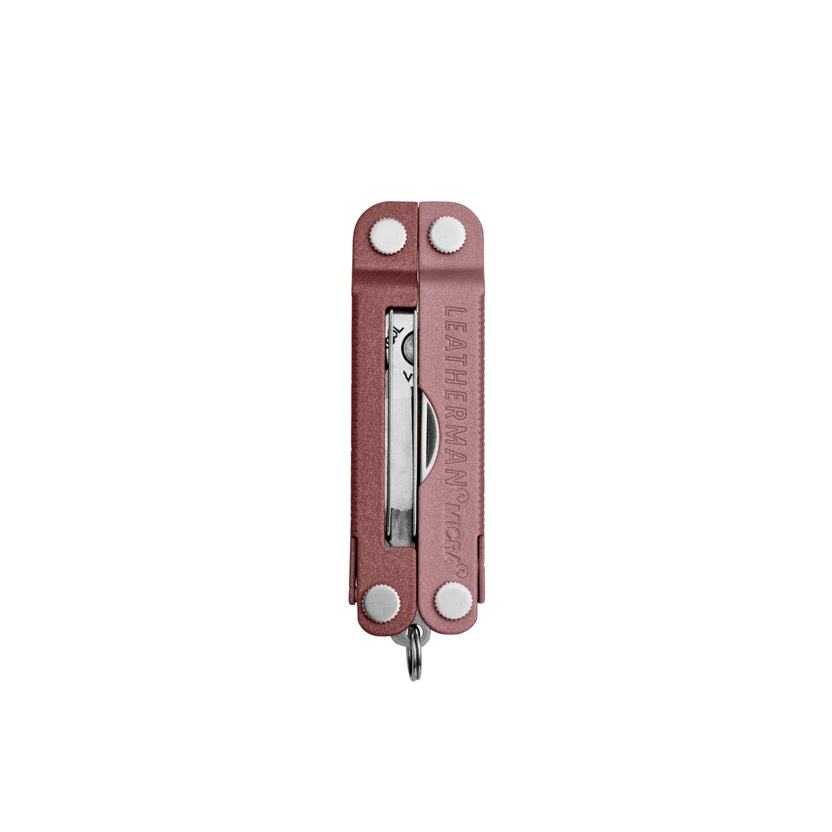 Translation missing: en.Heathered Blush Leatherman Micra® multi-tool closed, showcasing the tweezers and Leatherman brand on one handle