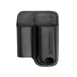 Translation missing: en.Black premium leather multitool sheath with two compartments and LEATHERMAN logo embossed on the front