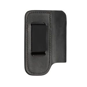Translation missing: en.Black premium leather sheath with stitched edges and centered belt clip