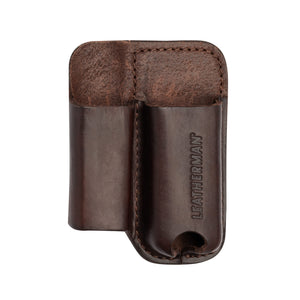 Translation missing: en.Dark Brown premium leather multitool sheath with two compartments and LEATHERMAN logo embossed on the front