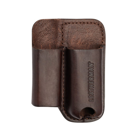 Translation missing: en.Brown premium leather multi-tool sheath with two slots and embossed “Leatherman” branding