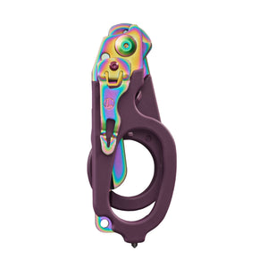 Translation missing: en.Folded Raptor® Rescue tool with Rainbow metal components and dark purple handles