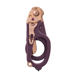 Translation missing: en.Folded Raptor® Rescue tool in Rose Gold with purple handles, showing the pocket clip