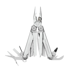 Translation missing: en.Stainless steel Leatherman Wave® Plus multi-tool with pliers and various blades, ideal for DIY, home repairs, and jobsite use